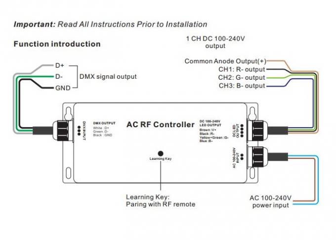 Hochspannungs-LED-Streifen Rf - DMX-Prüfer, 3 Kanal Dmx-Decoder RGB maximales 5A IP67 0